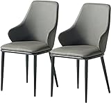 MZLaly Moderne Esszimmerstühle 2er Set Küchenstühle Lounge Wohnzimmer Eckstühle Polsterstühle Lederstühle mit schwarzen Metallbeinen Esszimmerstühle (Farbe: Grau)