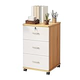 FIONEL Aktenschrank Rollcontainer Mobiler Aktenschrank aus Holz mit 3 Schubladen, Aktenschrank unter dem Schreibtisch mit Rädern for das Heimbüro, weiße Holzfarbe Büroschrank