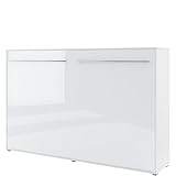 Schrankbett Concept PRO Horizontal, Wandklappbett, Bettschrank, Wandbett, Schrank mit integriertem Klappbett, Funktionsbett (120 x 200 cm, Weiß/Weiß Hochglanz, Horizontal)
