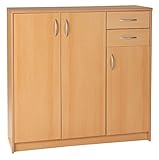 Kommode Highboard Mehrzweckschrank | Dekor | Buche | 3 Türen | 2 Schubladen