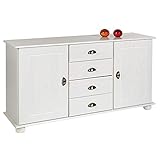 IDIMEX Sideboard Anrichte, Flur Kommode Sideboard im Landhausstil mit 4 Schubkasten und 2 Türen, Kiefer massiv, weiß lackiert