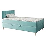 MKS MEBLE - Maja 1 Bett Boxspringbett mit Matratze - Kinderbett Jugendbett Einzelbett Links - Polsterbetten für Kinderzimmer und Jugendzimmer - 90x200 - Türkis