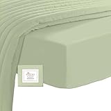 Pizuna 400 Baumwoll-Spannbetttuch 150x200-160x200cm Helles Salbei, 100% langes Baumwoll-Spannbetttuch, weiches Mako-Satin-Gewebe für bis zu 40 cm Matratzenhöhe (100% Baumwollbettlaken)
