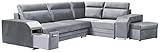 MKS Meble Ecksofa mit Hocker und Minibar - L-Form Sofa Mit Schlaffunktion - Silber - Wohnlandschaft - Ausklappbar Bettsofa - Wohnzimmer L Couch - Polstersofa mit Bettkasten ALVARES