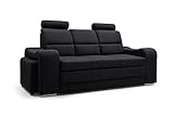 BETTSO -Sofa Mit Schlaffunktion und Bettkasten, Couch für Wohnzimmer, Sofa Federkern Sofagarnitur Polstersofa Wohnlandschaft mit Bettfunktion-POGO Schwarz