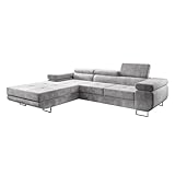 GRAINGOLD Freistehendes Ecksofa Solam 280 x 205cm - Elegantes Wohnzimmer Schlafsofa mit Bettkasten, verstellbare Kopfstützen, Gepolsterte Rückseite, Schlaffunktion, hydrophobes Gewebe