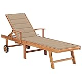 ZQQLVOO Sonnenliege mit Auflage Beige Massivholz Teak Freizeitliege Liege Garten Garten Möbel Outdoor Gartenliege Geeignet für Garten, Terrasse, Hinterhof, Poolside