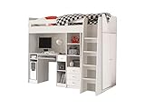 Jugendmöbel24.de Hochbett Enri 90 * 200 cm weiß mit Drehtürenschrank und Schreibtisch Regal Kleiderschrank Kinderzimmer Spiel Multifunktions Kinderbett
