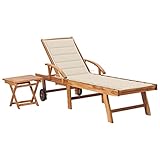 ZQQLVOO Sonnenliege mit Tisch und Auflage Massivholz Teak Freizeitliege Liege Garten Garten Möbel Outdoor Gartenliege Geeignet für Garten, Terrasse, Hinterhof, Poolside