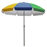 XIAOYUE Strandschirm für Sand, tragbarer Sonnenschirm im Freien mit Tragetasche für Terrasse, Garten, Pool, Regenbogen, Regenbogen, Sand, Silber, 2.4m/7.9ft