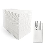 SUZZYVINE Disposable Dinner Napkins with Built-in Flatware Pocket,Cloth Like Lunch Napkins For Wedding Party Linen Feel,100 Count 16' x 16'… (Weiß50)