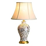 Tischleuchte Wohnzimmer Nachttischlampe Keramik-Tischlampe, handbemalt, floral, glasierte Nachttischlampe mit Stoffschirm für Schlafzimmer, Wohnzimmer ( Color : A , Size : Remote control switch )