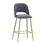 YHJZSM Barhocker mit Rückenlehne, Hochstuhl Nordic, Küchen-Lounge-Thekenhocker, Samt gepolstert, goldenes Metallbein, max. Belastung 200 kg – Grün/Blau/Weiß/Rosa/Hellblau/Grau (Grau