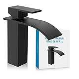 Bächlein Wasserhahn fürs Bad in Wasserfall-Design, Einhebelmischer mit langlebiger Keramikkartusche und Montage-Set, Badarmatur Matt Schwarz