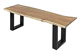 SAM Esszimmerbank 120x42 cm Chicago, Akazienholz naturfarben, Massive Holzbank mit echter Baumkante, Baumkantenbank mit U-Gestell Schwarz, Sitzbank mit 26 mm Platte, FSC® 100% Zertifiziert