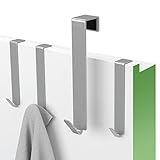 MDCASA Türhaken Edelstahl gebürstet - bis 1,5 cm Türfalz - 4 Stück - Kleiderhaken über Tür - Fensterhaken Deko - Garderoben-Haken – Handtuchhalter