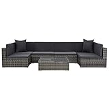 Tidyard 7-TLG. Garten-Lounge-Set mit Auflagen Garten-Sofagarnitur Gartensofa Gartenmoebel Loungesofa mit Couchtisch Terrassesofa Balkonsofa Outdoor Sitzgruppe für Garten &Terrasse Poly Rattan Grau