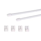 Deco-Raum Vitragestangen mit Klebehaken ausziehbar weiß Länge 70-120 cm Scheibenstange oval Gardinenstange ohne bohren Set 2 Stück Metall-Kunststoff