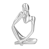 Tissting Deko Skulptur Kunstharz Sammelfiguren Einfache Linie Design Abstrakte Kunst Skulptur DIY Dekor Handgemachte Statue Ornamente für Büro Wohnzimmer Schreibtisch Zimmer Dekoration (Silber)