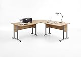 FMD Schreibtisch Winkelkombination 200 x 200 cm Alteiche Nachbildung, mit Metallkufengestell