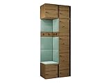 Mirjan24 Garderoben-Set Monati XXIX, Kleiderschrank mit Aufsatz, Schuhschrank, Hängeschrank, 6 Doppelhaken, Gepolstertes Paneel/Wandpaneel, Flurgarderobe (Eiche Artisan/Schwarz, Manila 11)