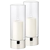 EDZARD 2er Set Windlicht Granada (Ø 9 cm, H 25 cm) Silber-Optik & Glas für Kerzen - Deko Kerzenhalter, Deko Gläser, Teelichthalter Glas, Windlicht Outdoor - Teelicht, Kerzenglas & Windlicht Glas