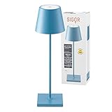 SIGOR Nuindie - Dimmbare LED Akku-Tischlampe Indoor & Outdoor, Höhe 38 cm, aufladbar mit Easy-Connect, 12 h Leuchtdauer, delfinblau