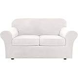 Stretch-Sofabezug, 3-teilig, weicher Samt, waschbar, Couch-Sofa-Schonbezug für 2 Kissen, Couch, elastischer Möbelschutz für Haustiere, weiß, mittelgroß