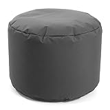 mokebo® Outdoor Pouf o. Hocker 60x40cm Anthrazit für Balkon & Garten 'Der Ruhepouf' Sitzhocker rund, Bodenkissen, Fußhocker, Sitzpouf, Puff, Beistelltisch m. EPS-Perlen Füllung, Indoor geeignet