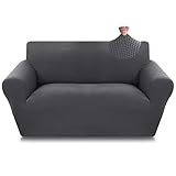Aisprts Sofa Überzug 2 Sitzer, Elastische Sofabezug Couch Überzug, 1 Stück Universal Sofaschoner, Wohnzimmer Polyester Elasthan Stoff Sofaüberwurf, rutschfeste Waschbare Sofahusse (2 Sitzer, T1 Grau)