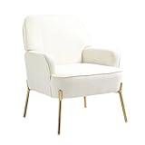 Modern Wohnzimmer Sessel Samt Lounge Sessel für Wohnzimmer und Schlafzimmer Sofa Stuhl bis 135 kg Weiß