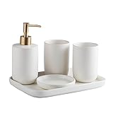 JXING Badezimmer-Zubehör-Sets, Bambus-Badezimmer-Zubehör-Set, luxuriöses Kunststoff-Badezimmer-Zubehör-Set, Halter, Zahnbürstenhalter-Set, Seifenschale, Mülleimer, Seifenspender, Bad-Set, Geschenk