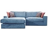 CAVADORE Ecksofa Fiona mit Recamiere Links/Große Eckcouch inkl. Rückenkissen im modernen Design / 277x90x199 / Webstoff Hellblau