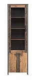 FORTE Clif Vitrine mit 1 Tür, 1 Glastür, Holzwerkstoff, Old – Wood Vintage/ Betonoptik Dunkelgrau, 62 x 204,7 x 41,6 cm