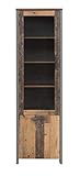 FORTE Clif Vitrine mit 1 Tür, 1 Glastür, Holzwerkstoff, Old – Wood Vintage/ Betonoptik Dunkelgrau, 62 x 204,7 x 41,6 cm