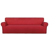 PureFit Super Stretch 4-Sitzer Sofa Schonbezug - Spandex Rutschfest Weich Couch Cover, Waschbarer Möbelschutz mit rutschfestem Schaumstoff und elastischer Unterseite für Kinder, Haustiere (XXL, Rot)