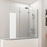 Meykoers Badewannenaufsatz 3-teilig Faltbar Duschwand Badewanne 130 x 140cm Duschabtrennung Badewanne aus 6mm ESG Sicherheitsglas mit Nano Beschichtung Duschwand faltbar