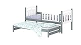 WNM Group Kinderbett Ausziehbar Suzie - aus Massivholz - Ausziehbett für Mädchen und Jungen - Hohe Qualität Bett mit Rausfallschutz für Kinder Grau - 180x80 / 170x80 cm