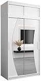 Kryspol Schwebetürenschrank Wave 120 cm mit Spiegel Kleiderschrank mit Kleiderstange und Einlegeboden Schlafzimmer- Wohnzimmerschrank Schiebetüren (Weiß mit Erweiterung)