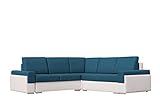 mb-moebel Großes Ecksofa mit Schlaffunktion Eckcouch mit Zwei Bettkasten Sofa Couch Wohnlandschaft L-Form Polsterecke Bruno III (Blau + Weiß)