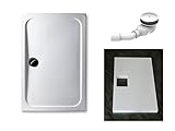 KOMPLETT-PAKET: Duschwanne 140 x 90 cm superflach 3,5 cm weiß mit GERADER STYROPOR-UNTERSEITE Acryl + Styroporträger/Wannenträger + Ablaufgarnitur chrom DN 90