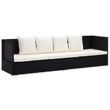 vidaXL Garten-Sofabett mit Kissen Gartensofa Gartenmöbel Gartenliege Loungebett Outdoor Tagesbett Sofa Garten Schlafsofa Sofa Poly Rattan Schwarz