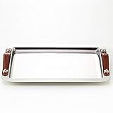 Edelstahl quadratische Platte mit Griff, Ledergriff Fach, passend for Teller, Teller, Grillplatte, Reisplatte, Obstteller