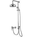 PaulGurkes Aufputz Duschsystem Retro Nostalgie Regendusche Set Duschsäule Antik Duschset Dusche Brausegarnitur mit Kopfbrause Regenbrause Dusche komplett Set mit Duschkopf Duschsystem mit Regendusche