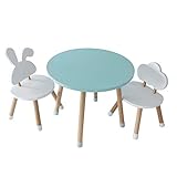 KYWAI - Kindertisch mit 2 stühlen, kindersitzgruppe, aus Holz,Weiß, Kleiner Tisch,kindersitzgruppe, Kinderzimmer, Schlafzimmer, nordischer Stil. Minzgrün