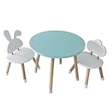 KYWAI - Kindertisch mit 2 stühlen, kindersitzgruppe, aus Holz,Weiß, Kleiner Tisch,kindersitzgruppe, Kinderzimmer, Schlafzimmer, nordischer Stil. Minzgrün