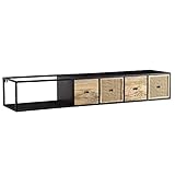 FineBuy Lowboard Hängend Mango Massivholz/Metall 150x25x35 cm TV-Schrank Schwarz | Design Fernsehtisch Wiener Geflecht Modern | Fernsehschrank Wand | TV-Kommode Fernsehkommode zum Aufhängen