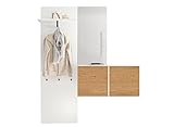 now! by hülsta 'Easy Garderobe bestehend aus Garderobenpanel, Spiegel und 2 Hängeelemente in Lack-reinweiß und Natureiche, 204,8cm H x 166,4cm B x 33cm T