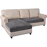 SXGCH Stretch-Sofa-Sitzbezüge, Samt-Sofa-Sitzkissenbezüge, L-förmige Separate Kissenbezüge, Chaise-Bezug, elastischer Möbelschutz (3-Sitzer, grau)