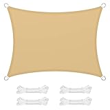 SONGMICS Sonnensegel 3 x 4 m, wasserfest mit Einer Wassersäule von 665 mm, Sonnenschutz aus reißfestem Polyester, UV-Schutz 93%, Terrasse, Garten, Balkon, rechteckig, 2 m Seile, sandgelb GSH34EY